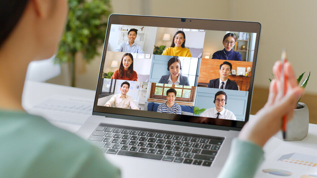 businesswoman work at home and virtual video conference meeting with colleagues business people