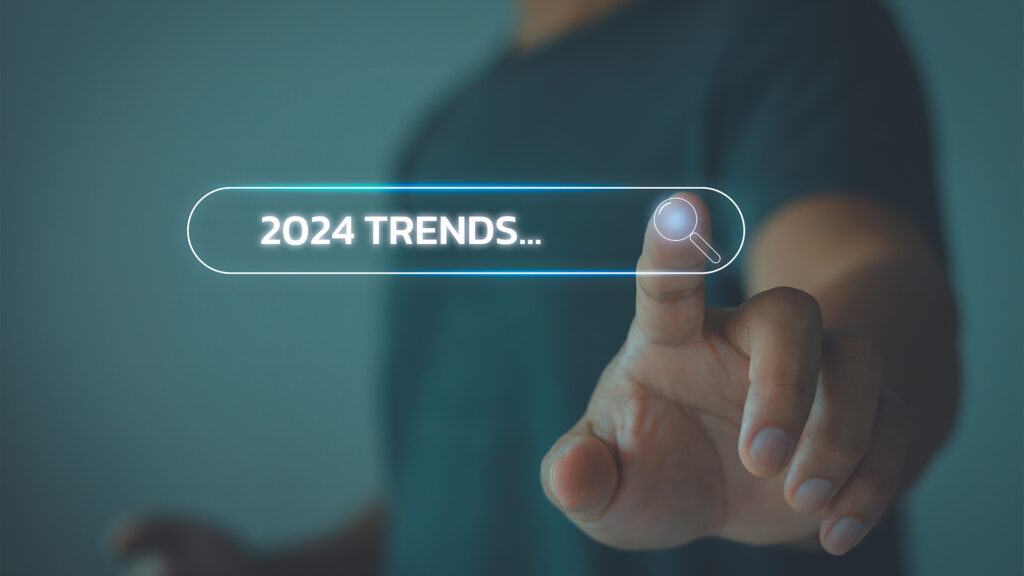 Business people touching to search engine bar with 2024 trends